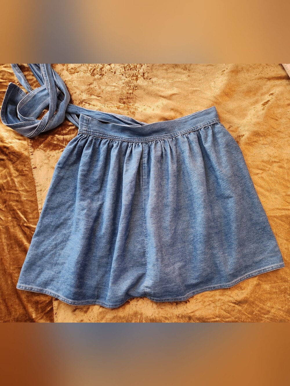Vintage 1980s A-Line High Rise Chambray Denim Wrap Tie Skirt by Vintage Blues